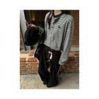 American college style Henry collar long sleeved T shirt for women s summer new item contrasting color splicing striped T shirt versatile top ins image 0