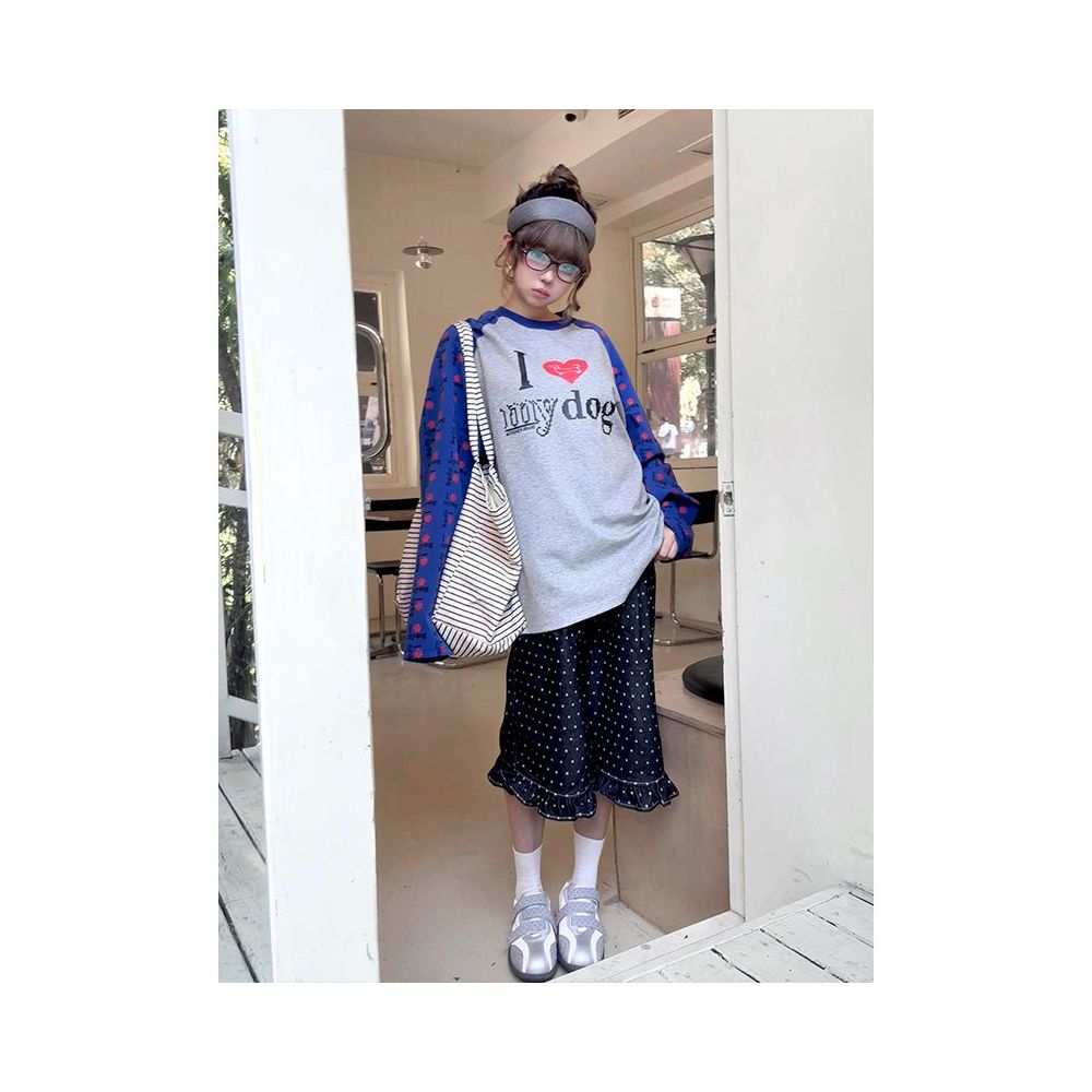 American retro round neck shoulder long sleeved T shirt for women s early autumn new oversized T shirt casual versatile top ins image 5
