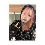 American retro college style hooded sweatshirt for women in summer new cross printed zipper cardigan versatile jacket top image 4