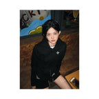 Black hooded sweatshirt women s summer new cross print slim fit zipper cardigan jacket versatile top image 2