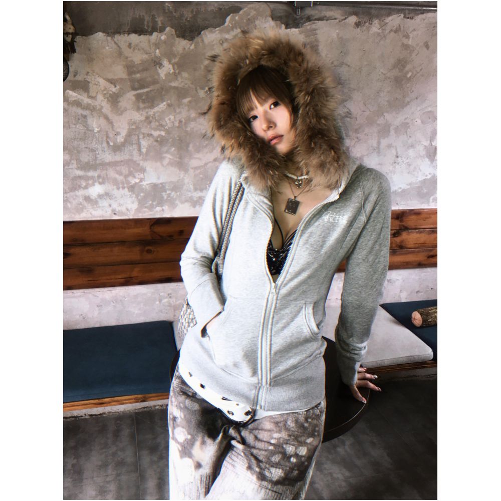 American retro fur collar hooded sweatshirt women s summer new zipper cardigan jacket slim fit and versatile top trendy