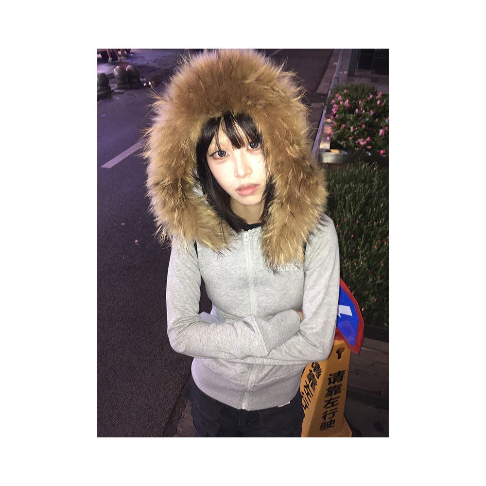 American retro fur collar hoodie women s autumn new zipper cardigan slim fit and slimming zipper cardigan hooded jacket top image 2