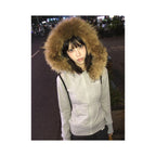 American retro fur collar hoodie women s autumn new zipper cardigan slim fit and slimming zipper cardigan hooded jacket top image 3