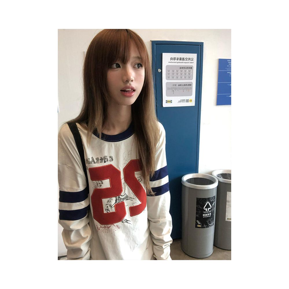 American retro street style long sleeved T shirt for women in autumn new digital embroidery graffiti print casual versatile top image 5
