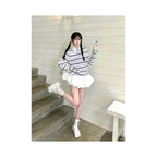 Miu department college style lapel long sleeved T shirt women s autumn new blue and white striped T shirt oversized versatile top image 3