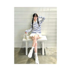 Miu department college style lapel long sleeved T shirt women s autumn new blue and white striped T shirt oversized versatile top image 4