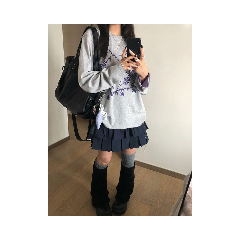American retro long sleeved T shirt for women s autumn new item Dream Butterfly print loose round neck T shirt oversized top image 3