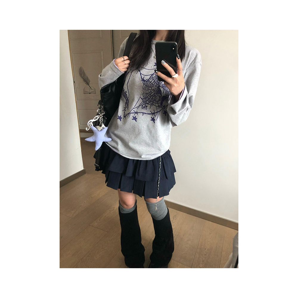 American retro long sleeved T shirt for women s autumn new item Dream Butterfly print loose round neck T shirt oversized top image 0