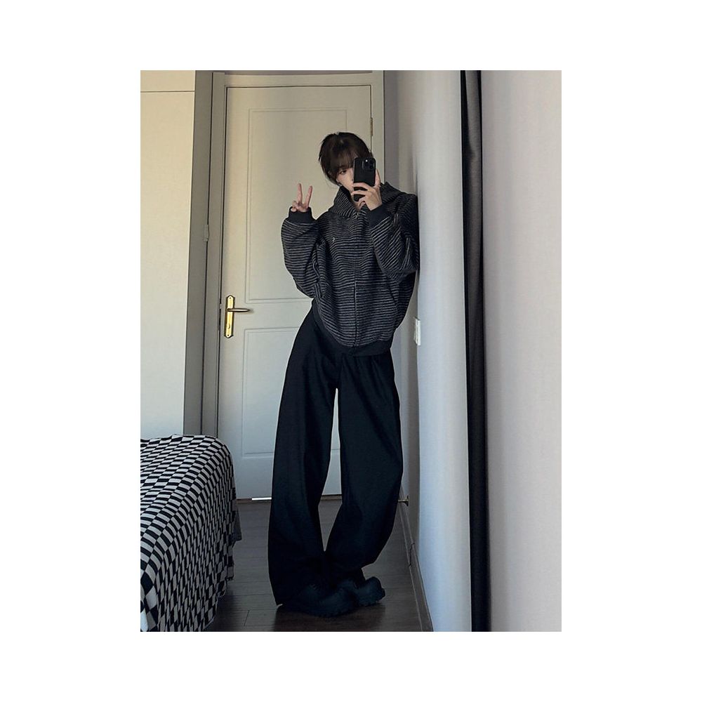 American retro hooded sweatshirt for women in autumn new striped zipper cardigan woolen heavyweight jacket couple s top trend image 5