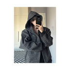 American retro hooded sweatshirt for women in autumn new striped zipper cardigan woolen heavyweight jacket couple s top trend image 0