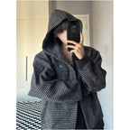 American retro hooded sweatshirt for women in autumn new striped zipper cardigan woolen heavyweight jacket couple s top trend