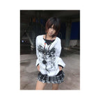 Y2k street style long sleeved T shirt for women in autumn new subculture printed fake two piece base shirt Abidang collar top image 1