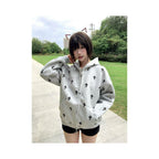 American retro hooded sweatshirt women s autumn new cross print zipper cardigan versatile jacket casual top image 2