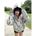 American retro hooded sweatshirt women s autumn new cross print zipper cardigan versatile jacket casual top
