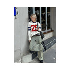 American college style round neck long sleeved T shirt for women in autumn new digital embroidery contrasting color street style base shirt top image 4