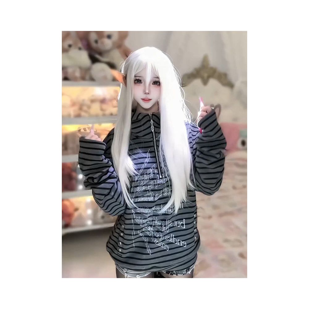 American street style hooded sweatshirt women s autumn letter printed striped semi open collar pullover jacket versatile top trendy image 0