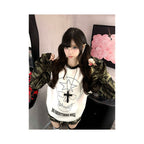 American college style camouflage plug in long sleeved T shirt for women s autumn new style skull print base shirt versatile top ins image 1