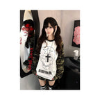 American college style camouflage plug in long sleeved T shirt for women s autumn new style skull print base shirt versatile top ins image 0