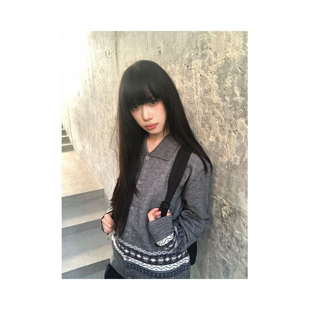 Fair Island Grey Knitted Cardigan Women s Autumn New Long Sleeve Sweater Coat Vintage Collar Versatile Top image 1