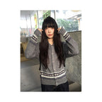 Fair Island Grey Knitted Cardigan Women s Autumn New Long Sleeve Sweater Coat Vintage Collar Versatile Top image 2