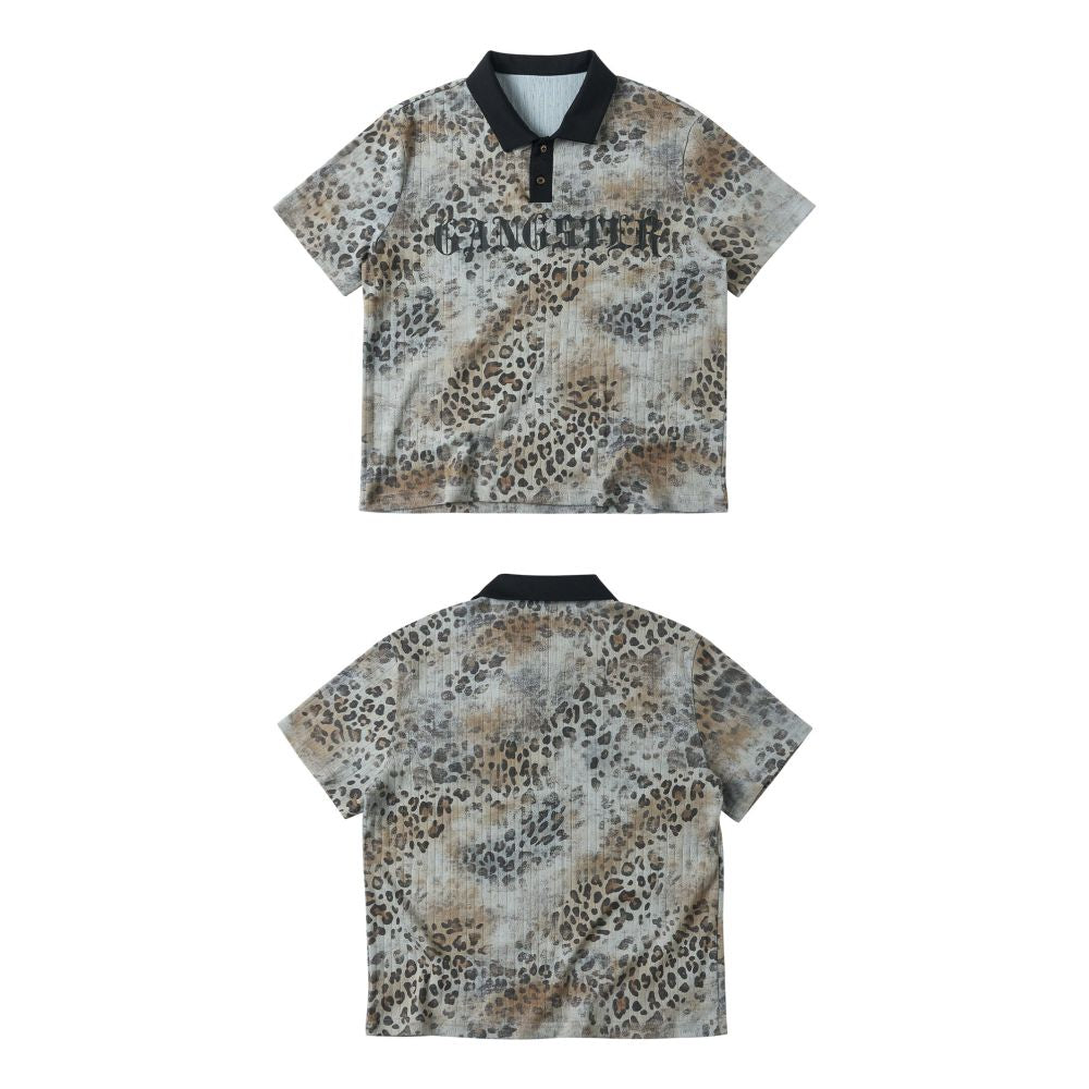 Saxgenwon santiago phantom leopard digital printing distressed short wide shoulder polo short sleeve t shirt image 3