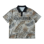 Saxgenwon santiago phantom leopard digital printing distressed short wide shoulder polo short sleeve t shirt