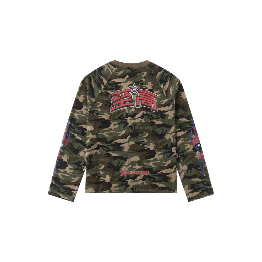 Saxgenwon supreme streetwear waffle knit camo digital print knitted long sleeve graphic tee image 1