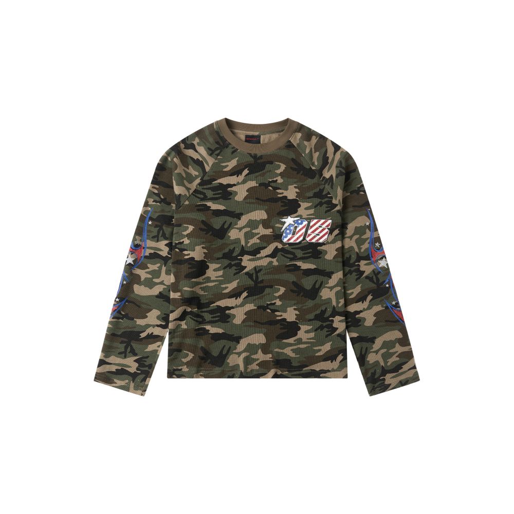 Saxgenwon supreme streetwear waffle knit camo digital print knitted long sleeve graphic tee image 2