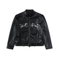 Sgwcult leopard family cow pattern horse hair patchworkembroider stand collar short motorcycle leather jacketoutwear image 0