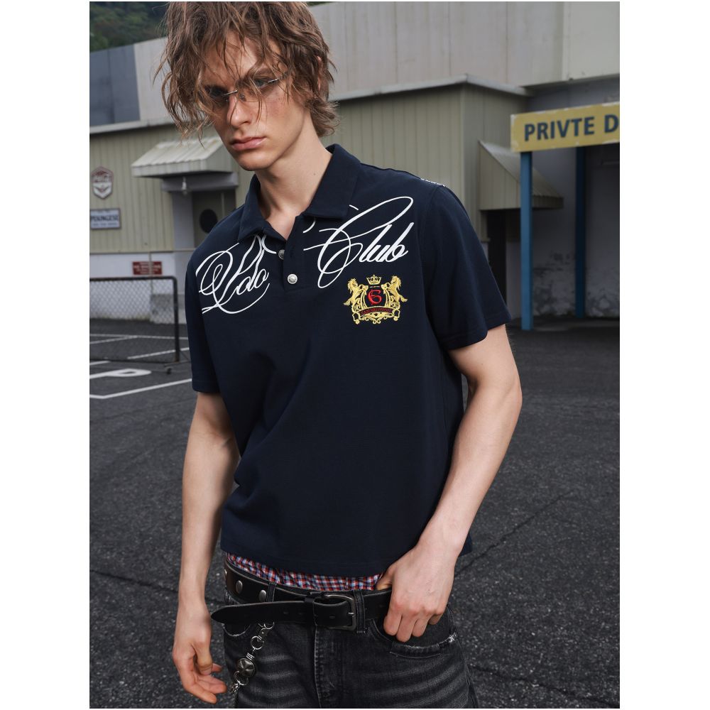 Saxgenwon uk union jack flag print embroidered beaded pure cotton streetwear cursive shoulder polo short sleeve t shirt image 2
