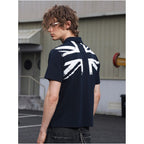 Saxgenwon uk union jack flag print embroidered beaded pure cotton streetwear cursive shoulder polo short sleeve t shirt image 3