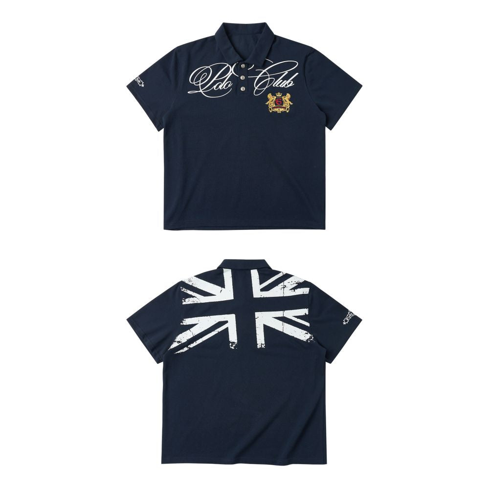 Saxgenwon uk union jack flag print embroidered beaded pure cotton streetwear cursive shoulder polo short sleeve t shirt image 4
