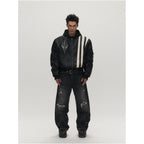 Sgwcult church black and white patchwork plush silhouette fleece lined thick winter lychee leather cotton bomber image 1