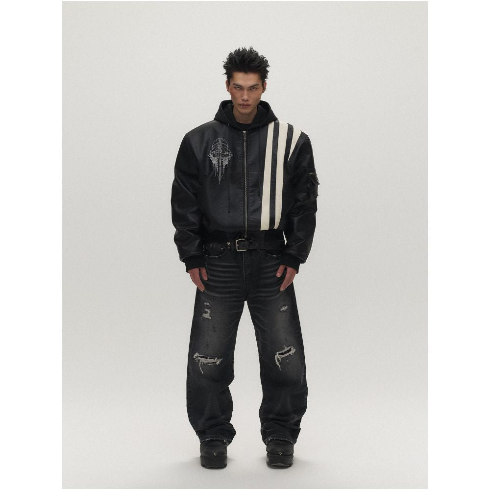 Sgwcult church black and white patchwork plush silhouette fleece lined thick winter lychee leather cotton bomber image 1