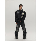 Sgwcult church black and white patchwork plush silhouette fleece lined thick winter lychee leather cotton bomber image 2