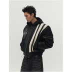 Sgwcult church black and white patchwork plush silhouette fleece lined thick winter lychee leather cotton bomber image 3