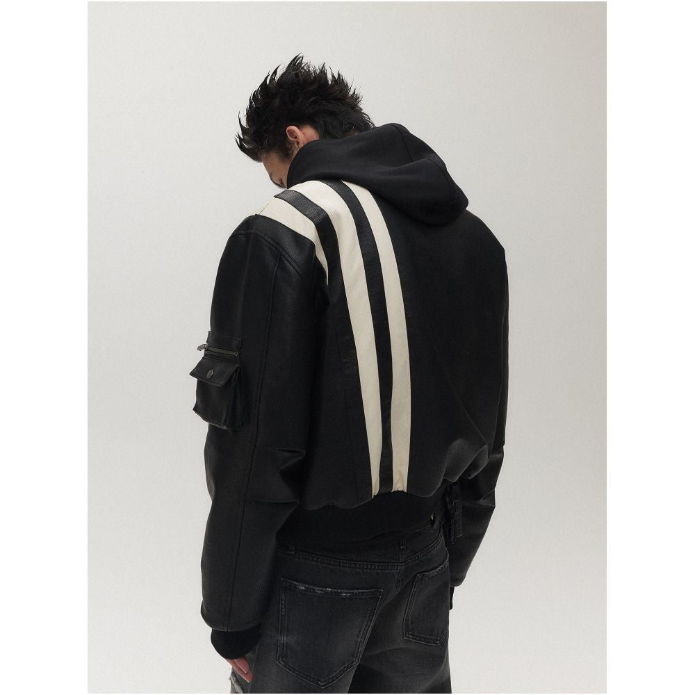 Sgwcult church black and white patchwork plush silhouette fleece lined thick winter lychee leather cotton bomber image 4