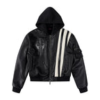 Sgwcult church black and white patchwork plush silhouette fleece lined thick winter lychee leather cotton bomber