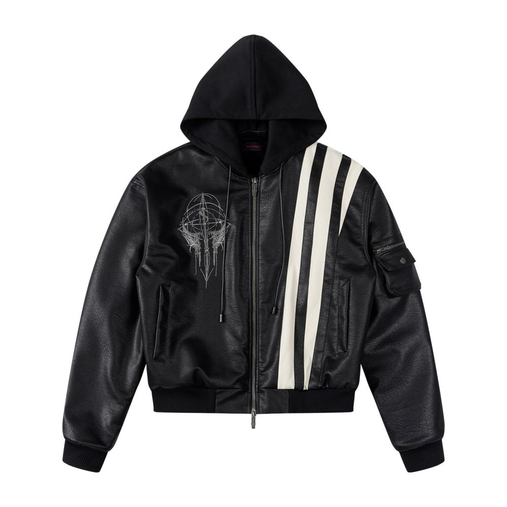 Sgwcult church black and white patchwork plush silhouette fleece lined thick winter lychee leather cotton bomber