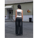 Saxgenwonn broken patch plaid random stitch embroidery rivets washed distressed wide leg straight legloose sweatpants image 2