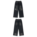 Saxgenwonn broken patch plaid random stitch embroidery rivets washed distressed wide leg straight legloose sweatpants image 5