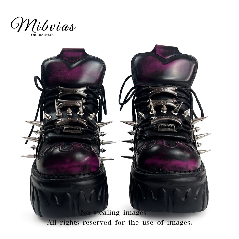 Mib Vias niche original Cybergoth single shoe men s and women s heavy metal willow nail hand polished high top single shoe image 2