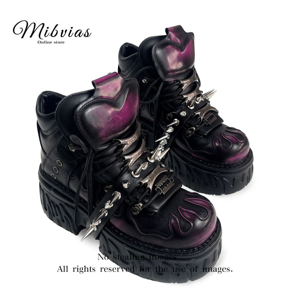 Mib Vias niche original Cybergoth single shoe men s and women s heavy metal willow nail hand polished high top single shoe image 3