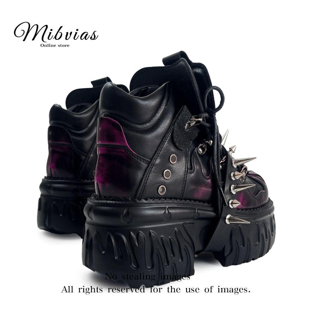 Mib Vias niche original Cybergoth single shoe men s and women s heavy metal willow nail hand polished high top single shoe image 4