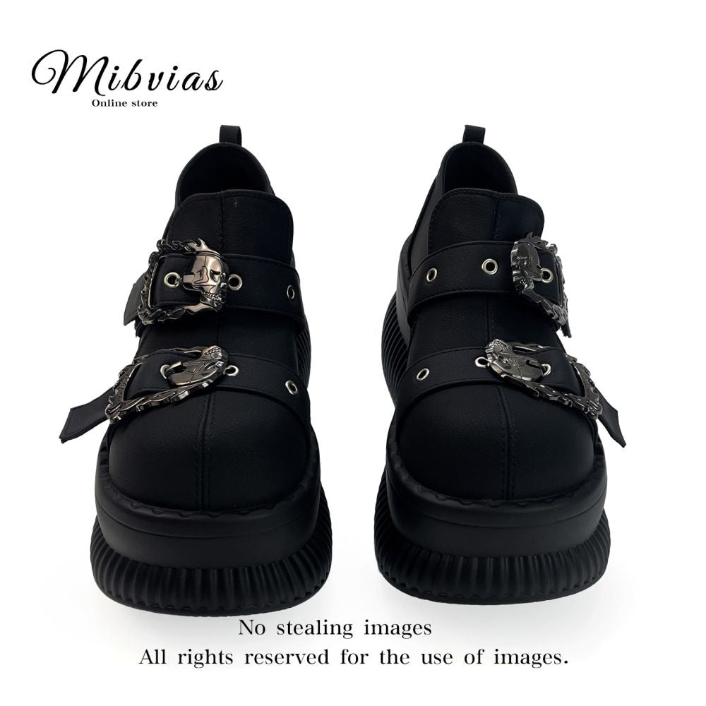 MIbvias punk dark skeleton metal single shoe y2k spicy girl dwarf music height increasing sponge cake thick sole single shoe for women image 2