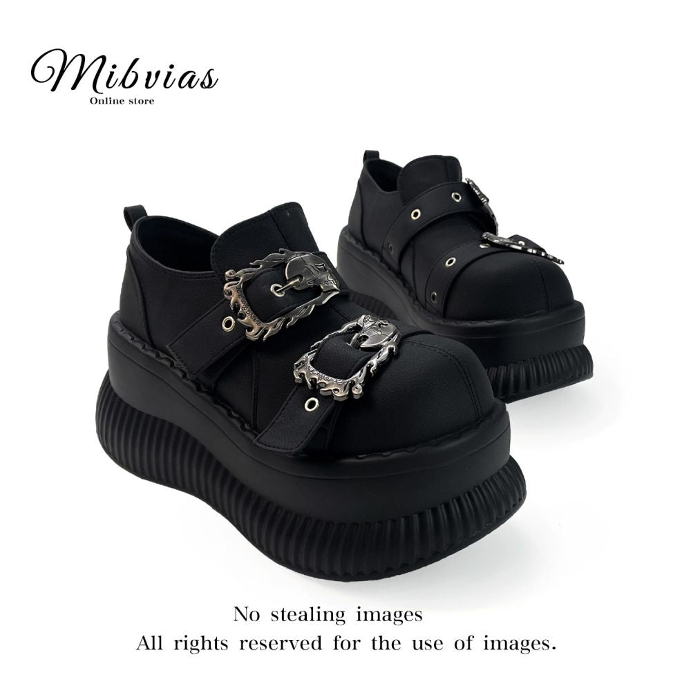 MIbvias punk dark skeleton metal single shoe y2k spicy girl dwarf music height increasing sponge cake thick sole single shoe for women image 3