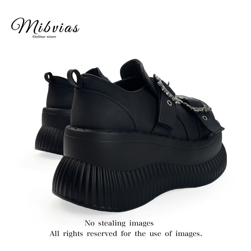 MIbvias punk dark skeleton metal single shoe y2k spicy girl dwarf music height increasing sponge cake thick sole single shoe for women image 4
