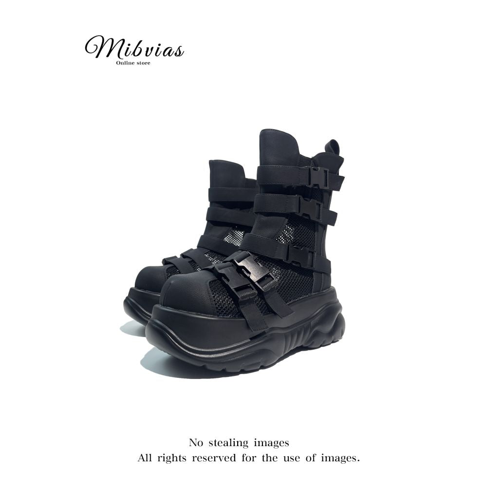 MIbvias Petite Height Increasing Gothic Punk Hot Girl Style Mesh Breathable Platform Sandals with Ugly Cute Big Head Design image 0