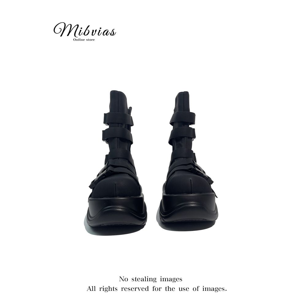MIbvias Petite Height Increasing Gothic Punk Hot Girl Style Mesh Breathable Platform Sandals with Ugly Cute Big Head Design image 2
