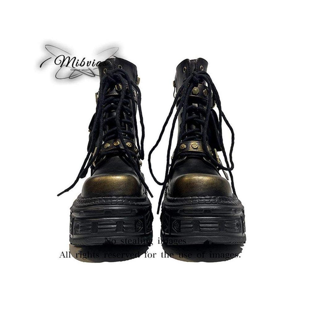 Mibvias Gothic Dark Knight Boots Vintage Spanish Trendy Brand Side Bag Rock Boots Punk Martin Boots image 2